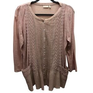 Lavish Tunic Top Womens Small Embroidered‎ Lace Boho Button Front Pockets